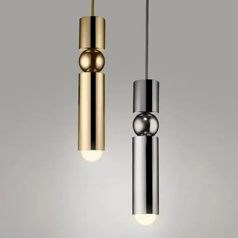 Modern black gold led tube pendant lamp with two cylindrical decorbites black gold and polished chrome lights