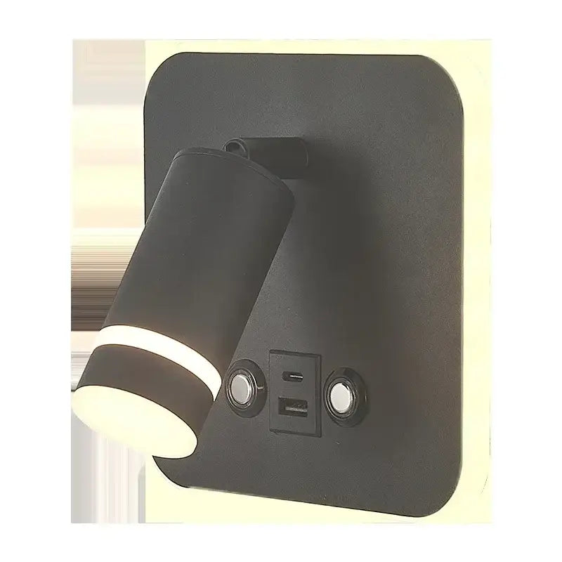 Modern black and gold led usb reading wall lamp with integrated usb charging ports for bedroom use