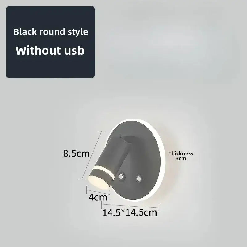 Modern black and gold led usb reading wall lamp with a sleek matte finish and round spotlight design for bedroom use