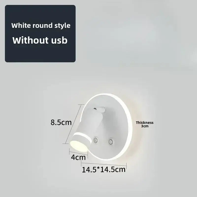 White round wall lamp with led usb reading light featuring a sleek modern design for bedroom use