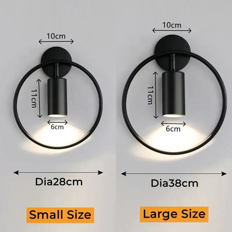 Modern black and gold led wall lamp with cylindrical fixture and minimalist design available in small and large sizes