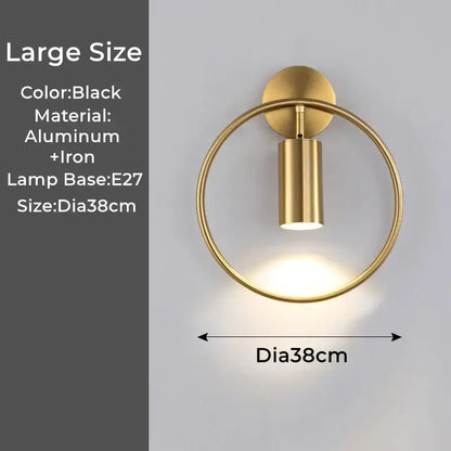 Modern black and gold led wall lamp with adjustable cylindrical lamp head and aluminum iron construction for bedroom use