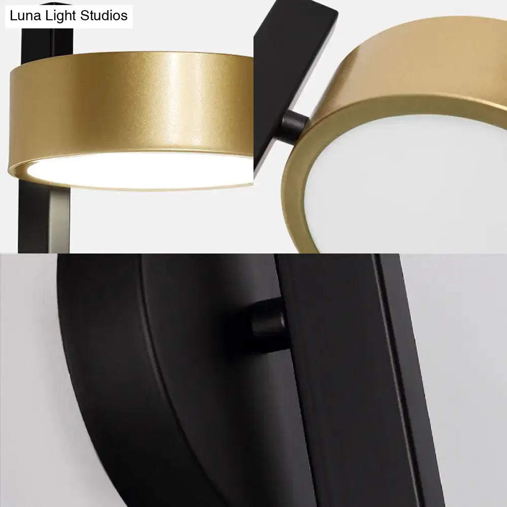 Modern black and gold led wall lamp with gold-finished cylindrical shade and matte black bracket for bedroom reading light compatible with 110v-120v 220v-240v