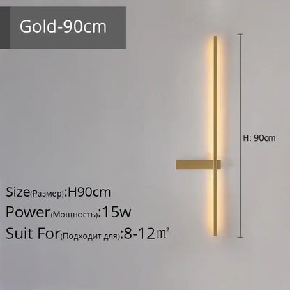 Modern black and gold led wall lamp with a sleek vertical and horizontal bar design for living room minimalist decor