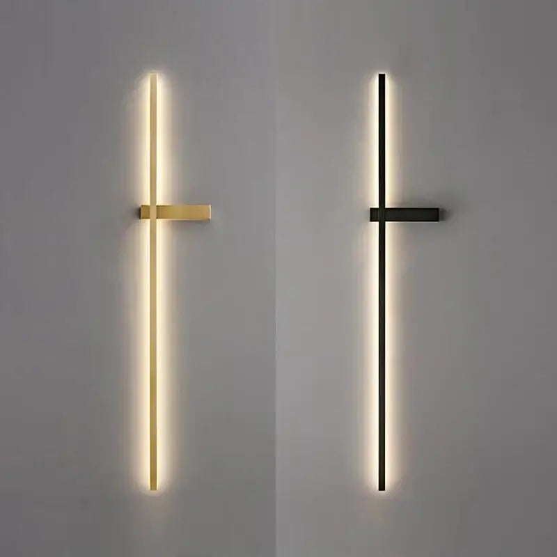 Modern black and gold led wall lamp with sleek vertical bars and crossbars for living room minimalist wall lamp