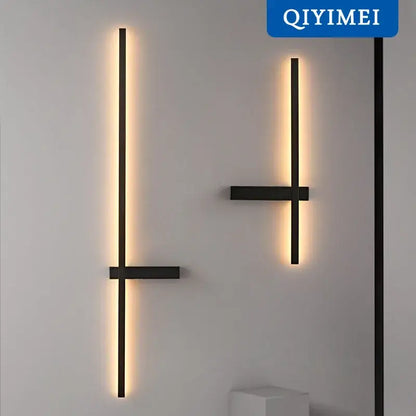 Modern black and gold led wall lamp featuring minimalist design with warm led lighting for living room use
