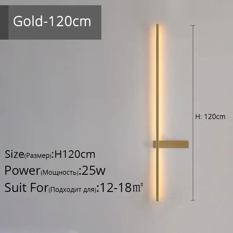 Modern black and gold led wall lamp with sleek linear design and integrated led lighting for living room minimalist sconce