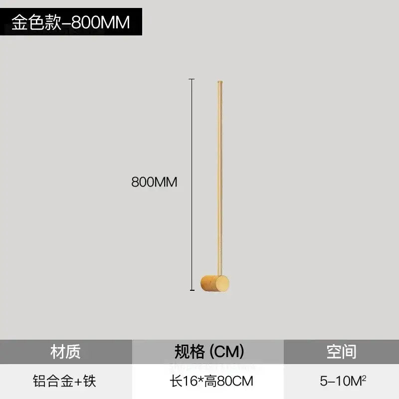 A sleek gold floor lamp 800mm tall with aluminum and iron construction for modern led wall lamps decorbites style