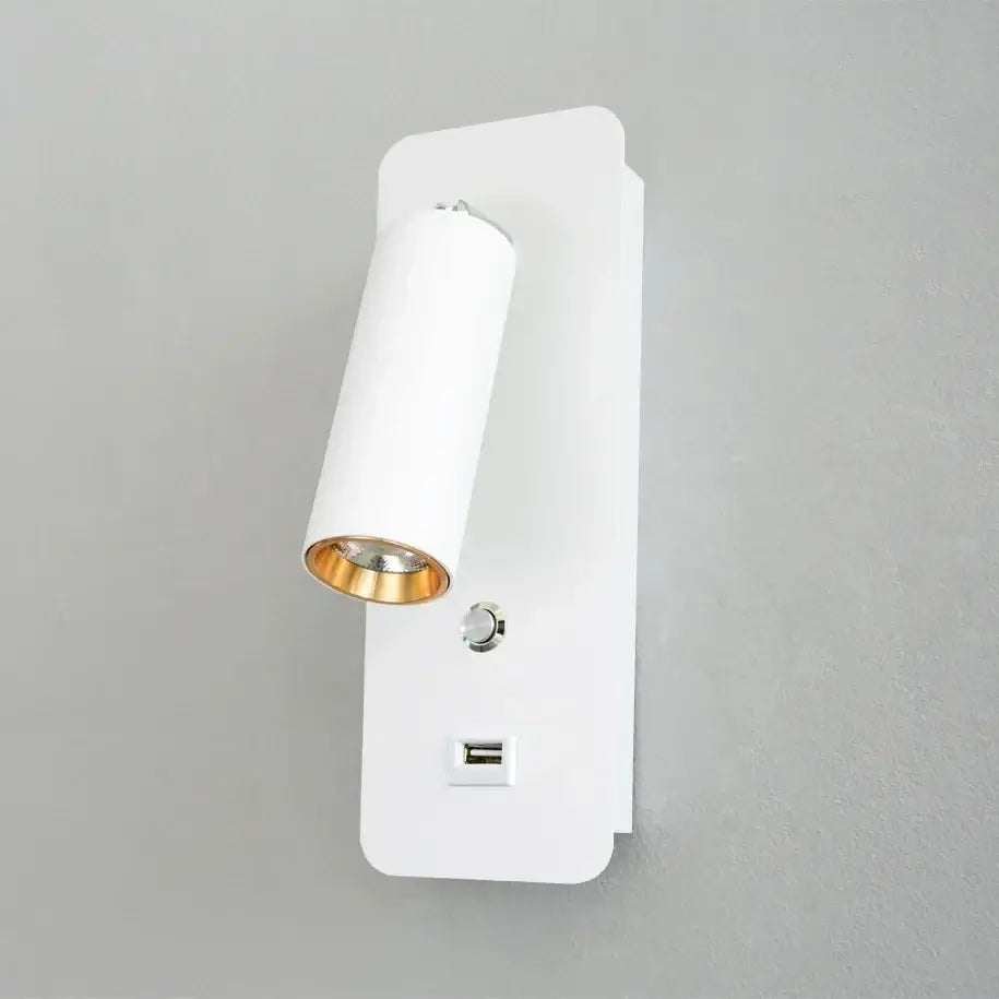 Modern black and gold led wall lights with cylindrical head, gold interior, usb charging port for bedroom decorbites led wall use
