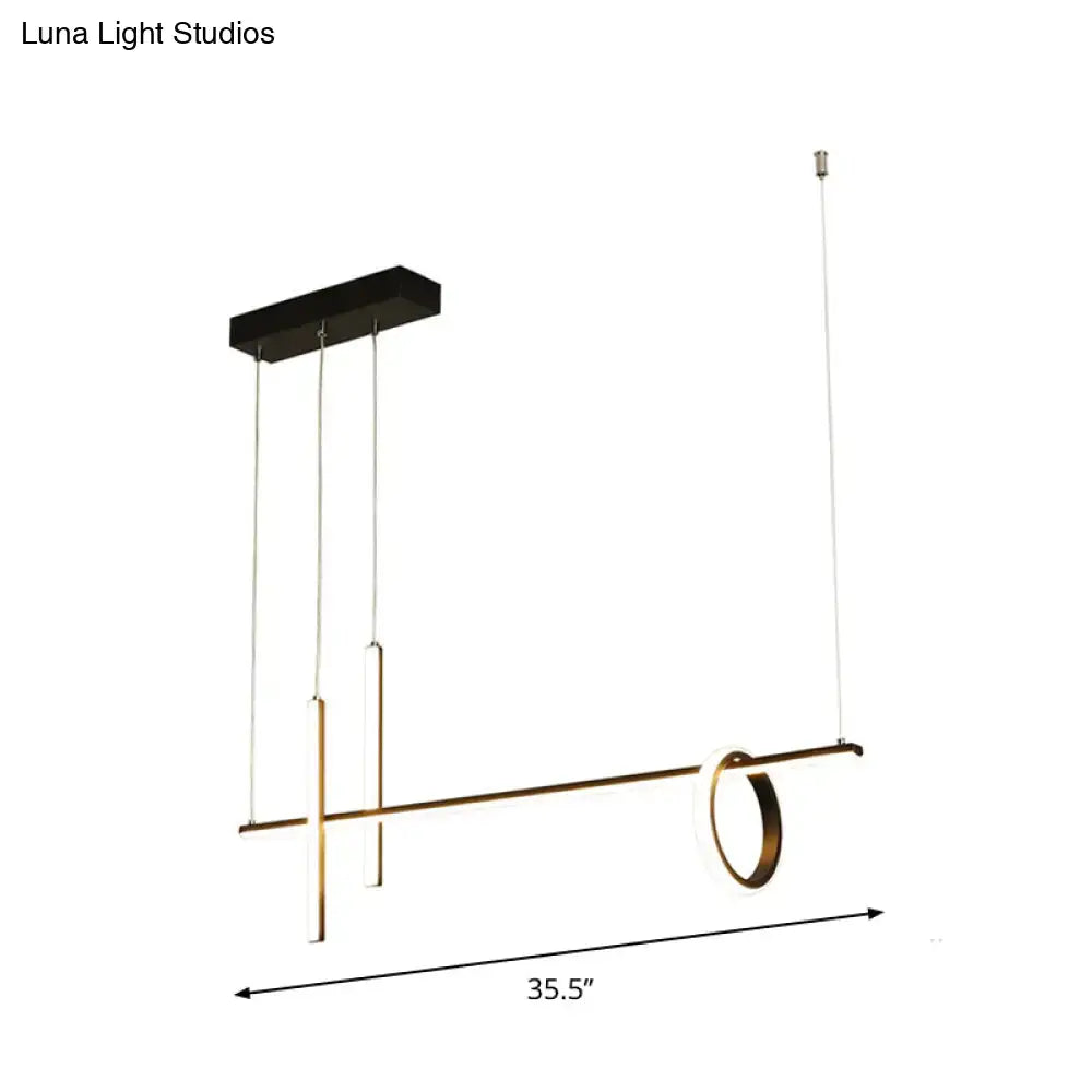 DecorBites modern black linear island LED pendant light with gold geometric bars and illuminated ring 220v-240v 110v-120v