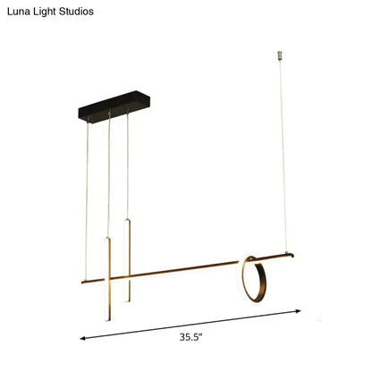 DecorBites modern black linear island LED pendant light with gold geometric bars and illuminated ring 220v-240v 110v-120v
