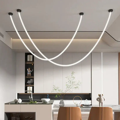 Modern black and gold linear pendant light with white led chandelier and curved arms ceiling mounts as light source