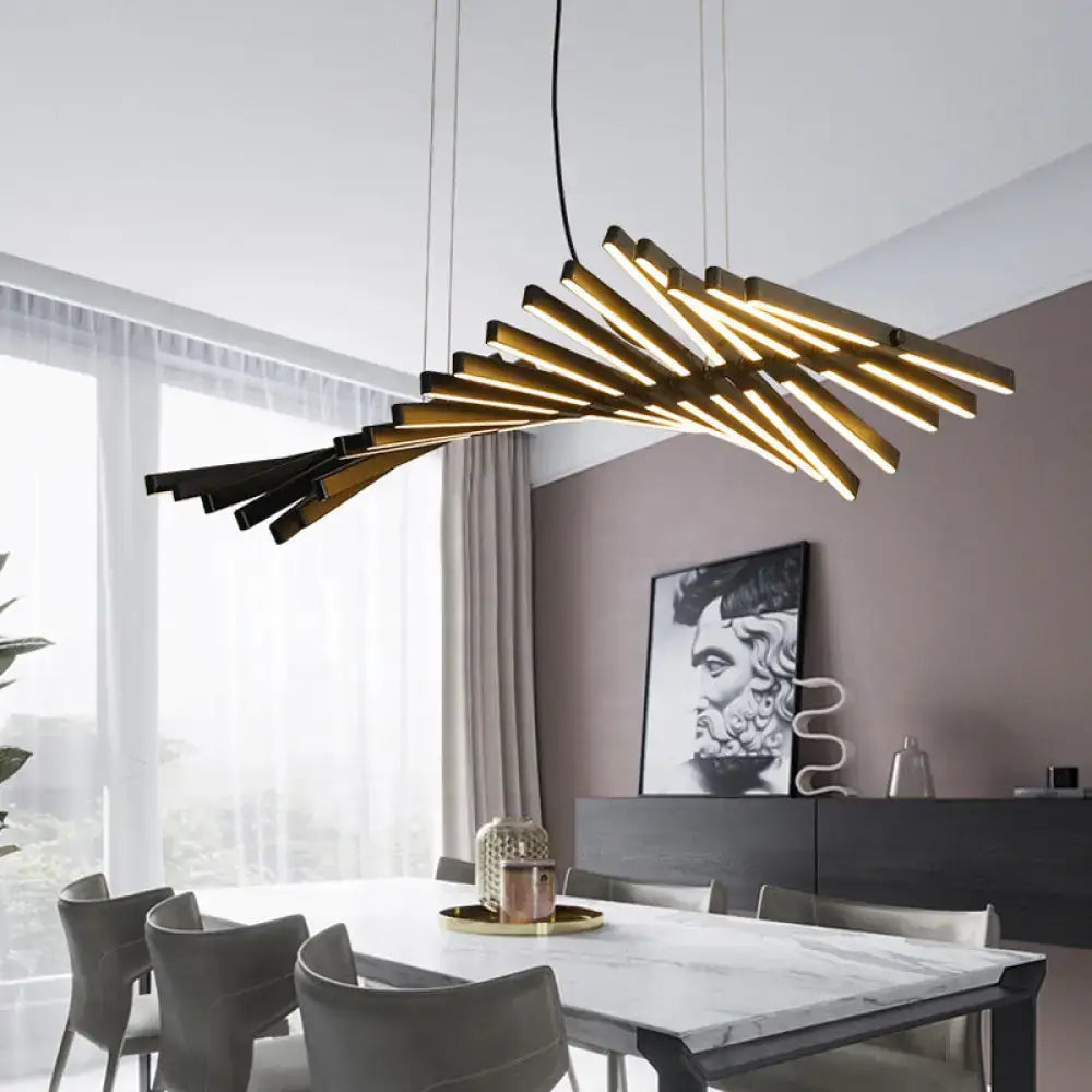Modern black and gold linear pendant light fixture with sleek angular design for kitchen island 220v-240v compatible