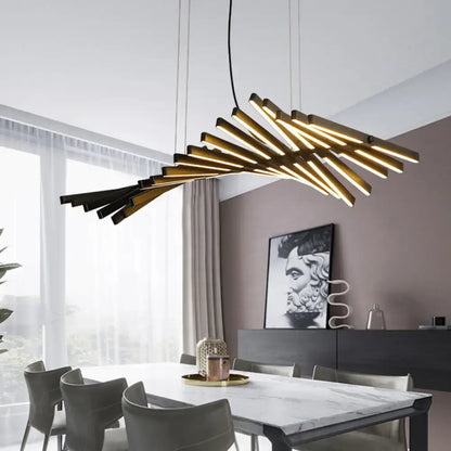 Modern black and gold linear pendant light fixture with sleek angular design for kitchen island 220v-240v compatible