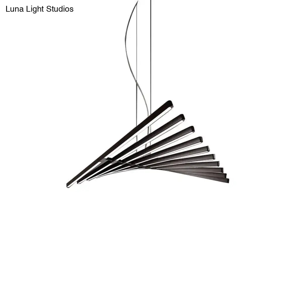 Modern black pendant light with sleek angular bars in fan pattern for 220v-240v kitchen island fixture width design