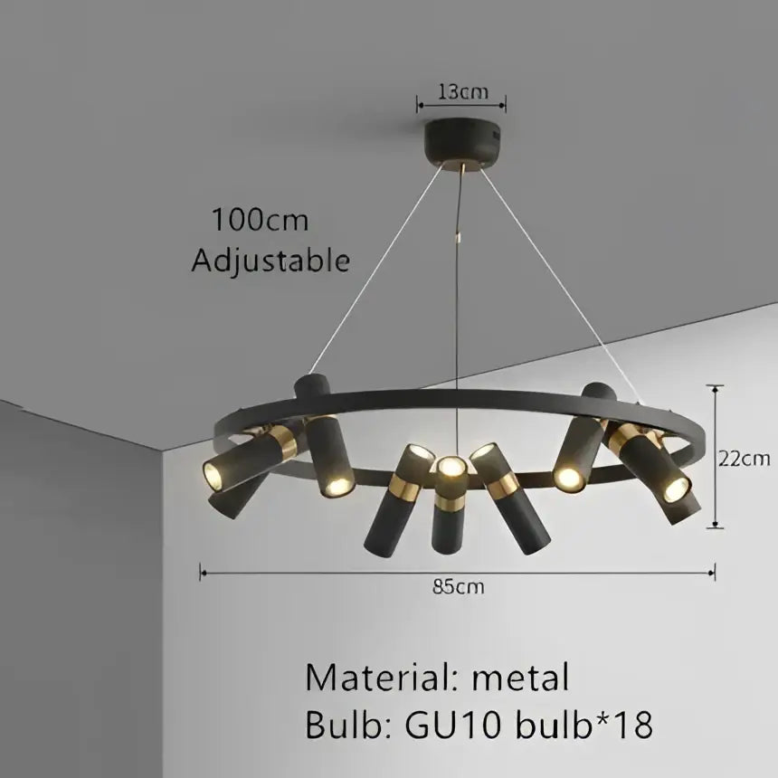 Modern black metal circle pendant light with 18 gu10 bulbs for kitchen decor by decorbites black metal