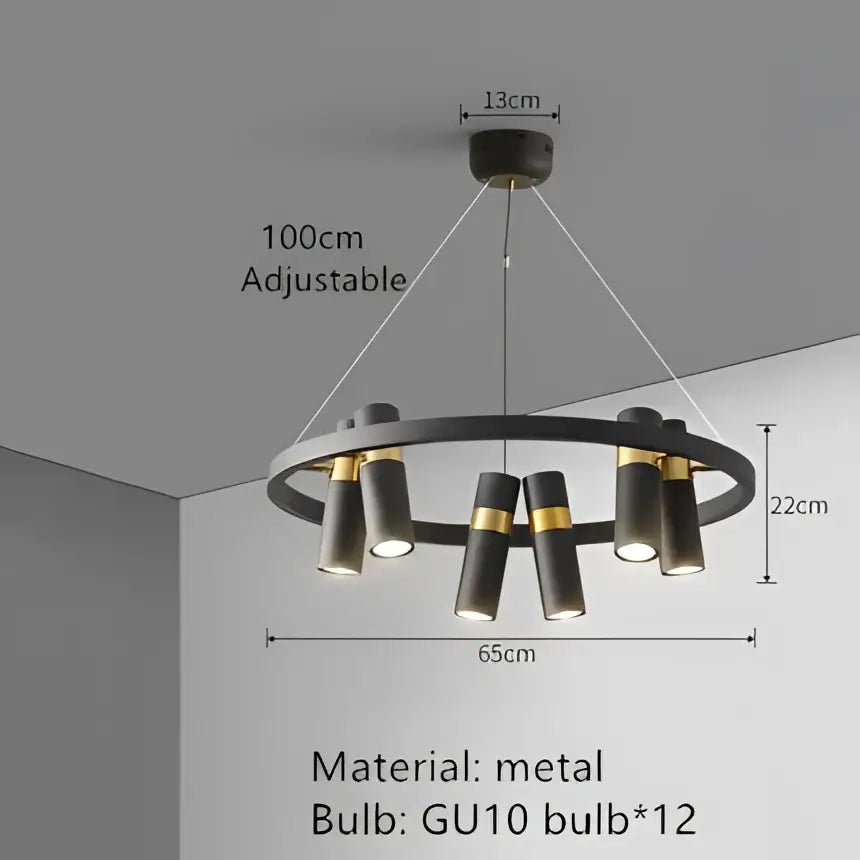 Modern black metal circle pendant light with gold accents and twelve gu10 bulbs for kitchen decorbites black metal decor