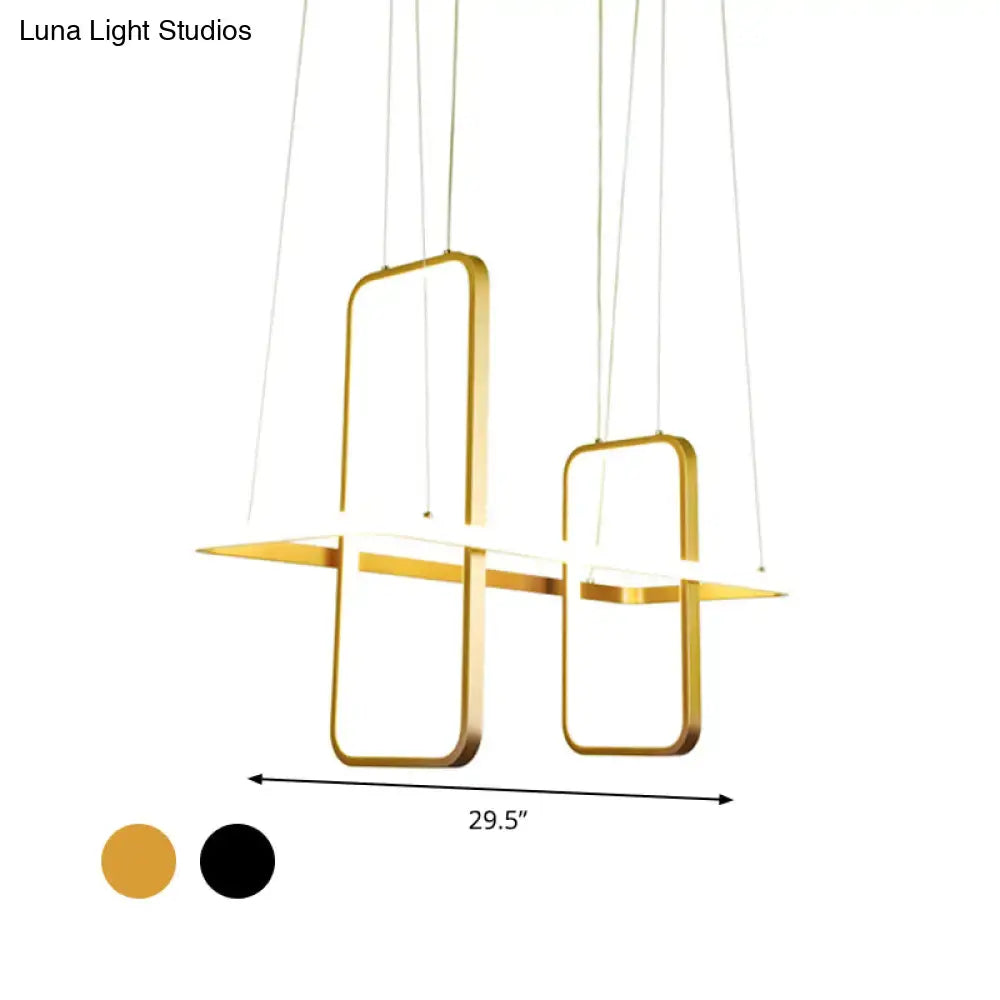 Modern black gold metal rectangle ceiling pendant with geometric gold-toned frames for kitchen lighting