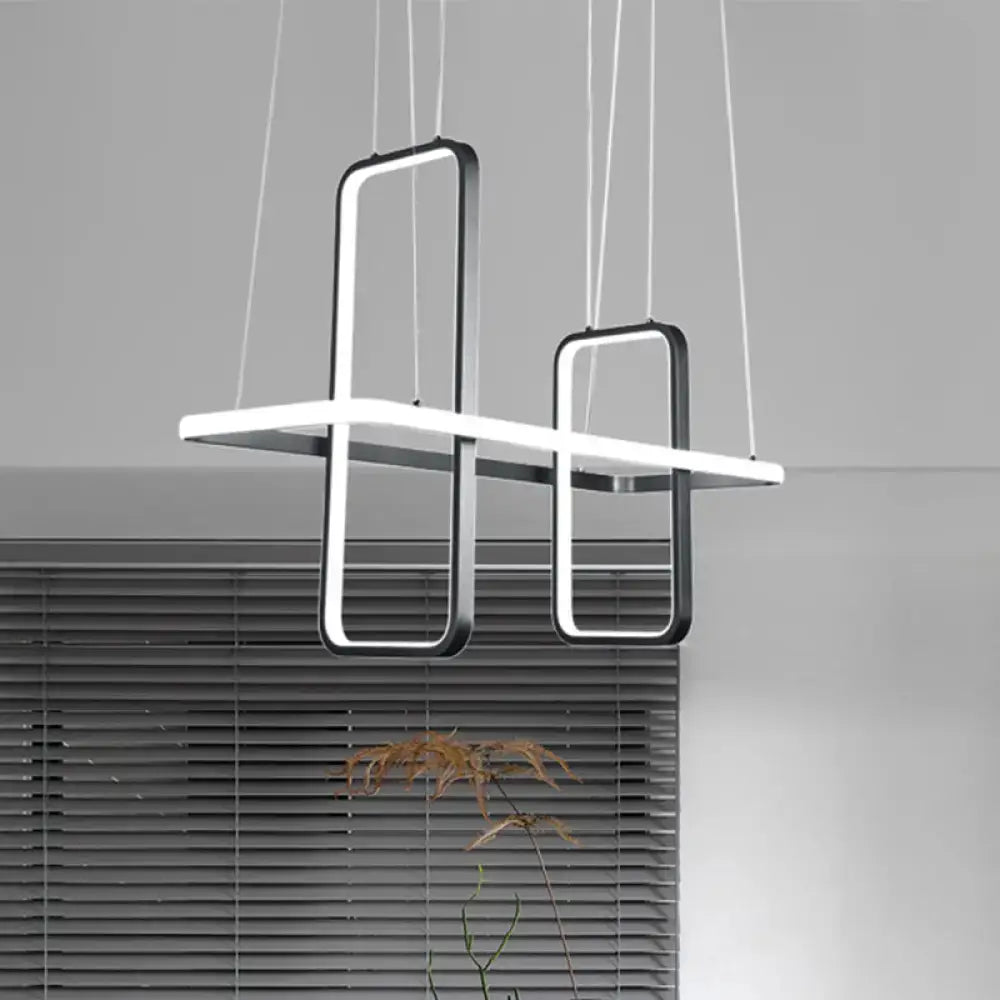 Modern black gold metal rectangle ceiling pendant with sleek white led panels for kitchen lighting