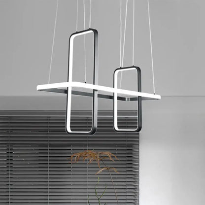 Modern black gold metal rectangle ceiling pendant with sleek white led panels for kitchen lighting