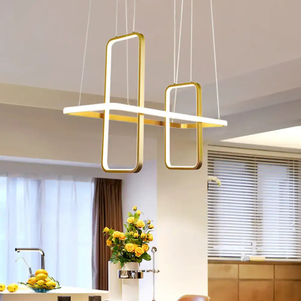 Modern black gold metal rectangle ceiling pendant with sleek gold frame and rectangular led panels for kitchen lighting