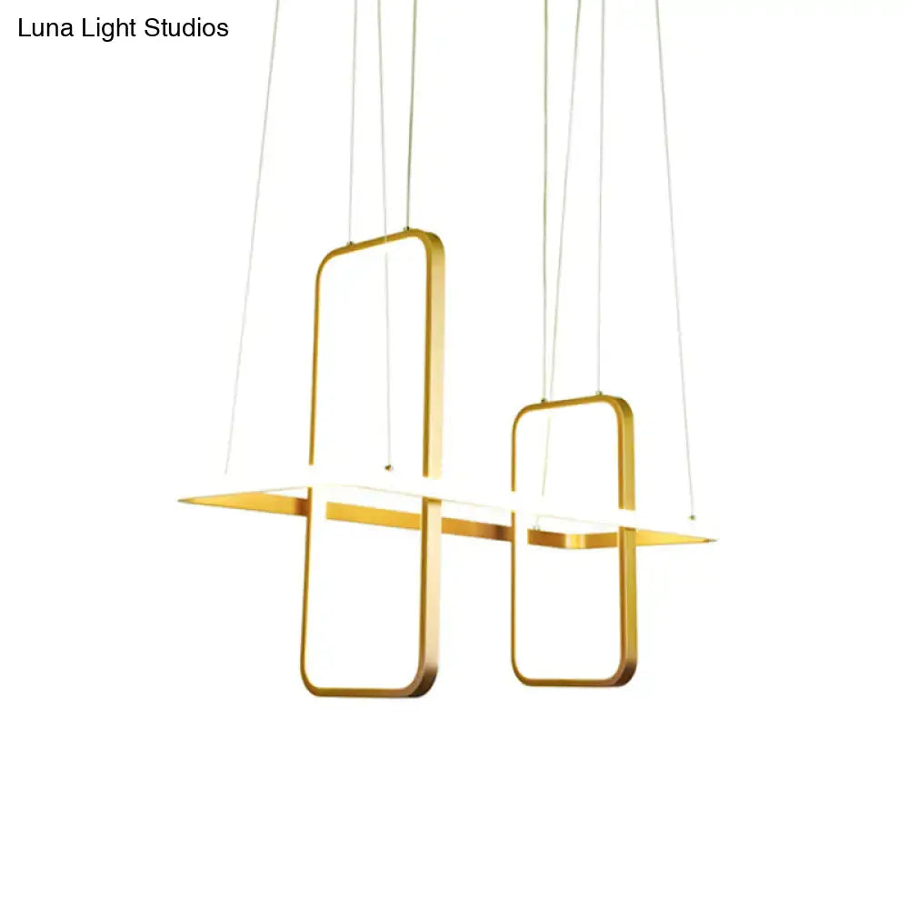 Modern black gold metal rectangle ceiling pendant with gold-toned geometric frames and minimalist design for kitchen lighting