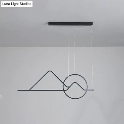 Decorbites contemporary black gold led pendant chandelier with abstract mountain and sun design for dining room 220v-240v 110v-120v