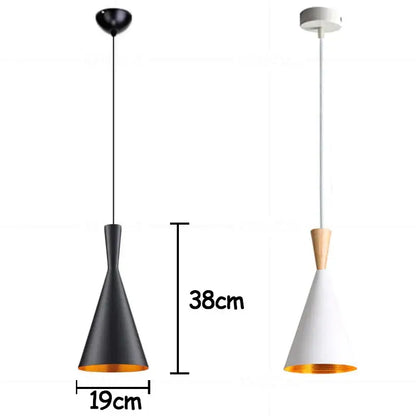 Modern black and gold musical pendant light with matte black and white wooden accents for dining room lighting