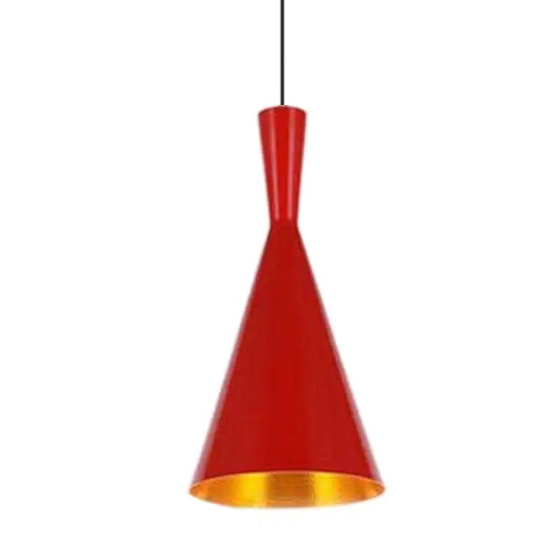 A modern red pendant light with conical shape and gold-lined interior for dining room gold musical pendant light