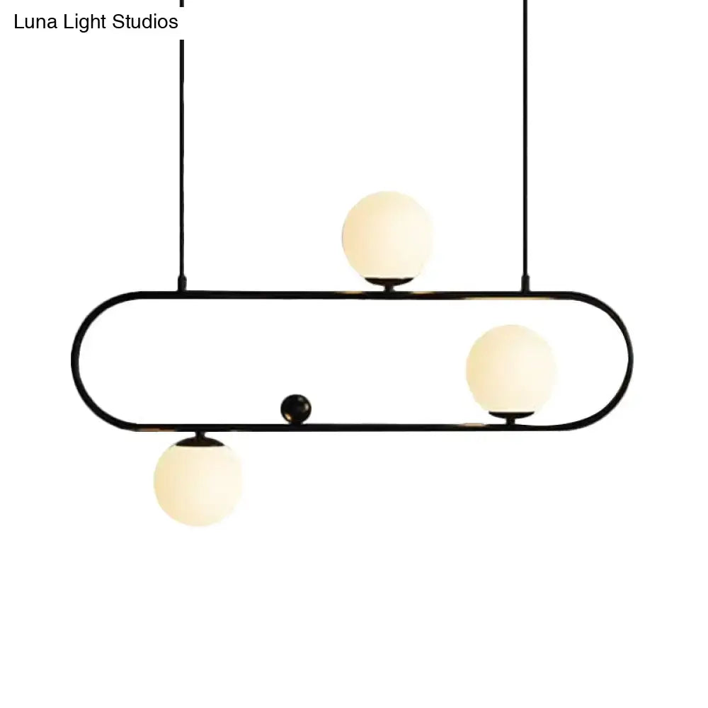 Modern black gold pendant light fixture with three frosted opal glass globes for dining room LED incandescent fluorescent use