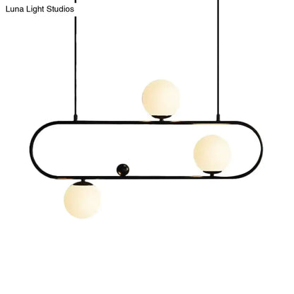 Modern black gold pendant light fixture with three frosted opal glass globes for dining room LED incandescent fluorescent use