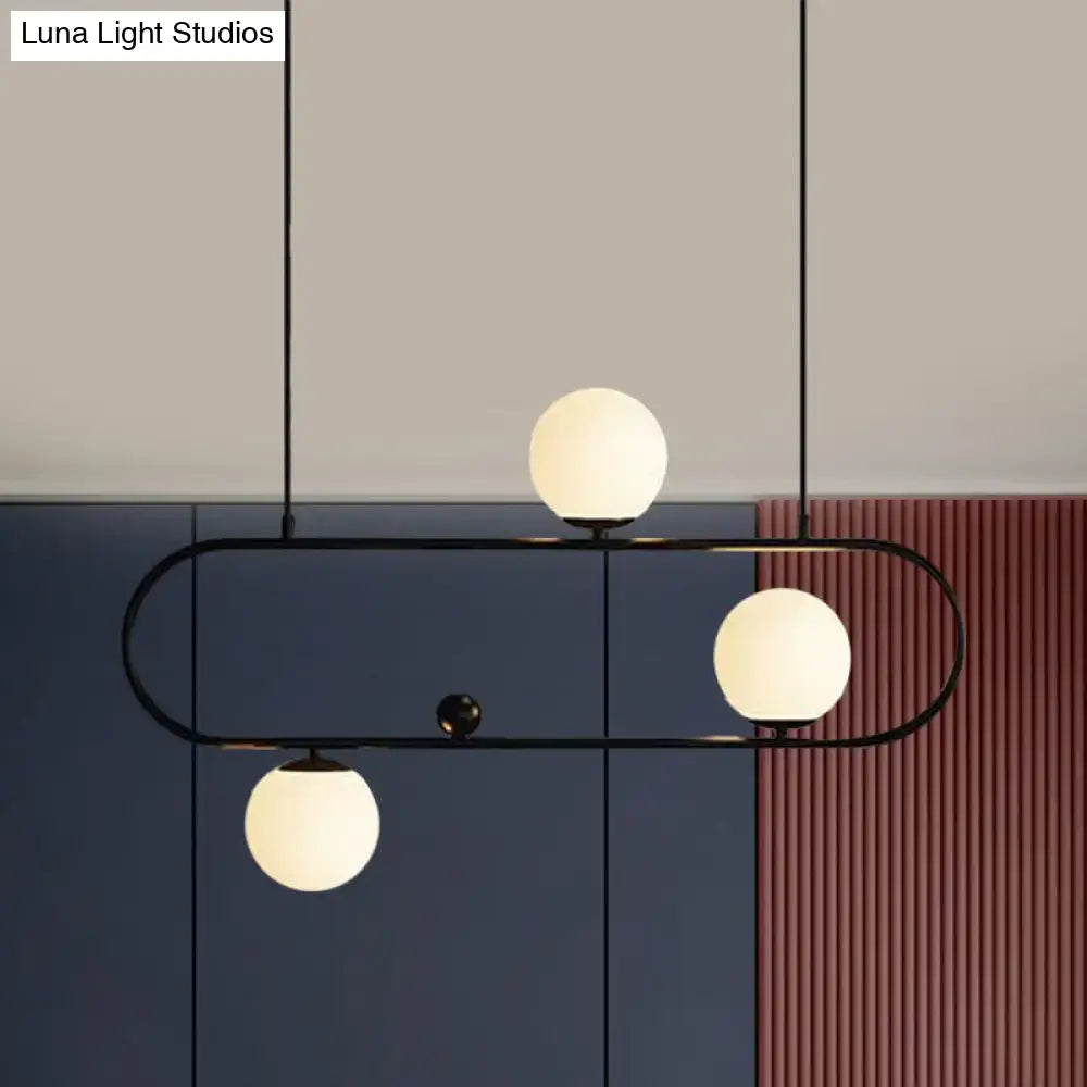 Modern black gold metal pendant light with three frosted opal glass led bulbs for dining room lighting