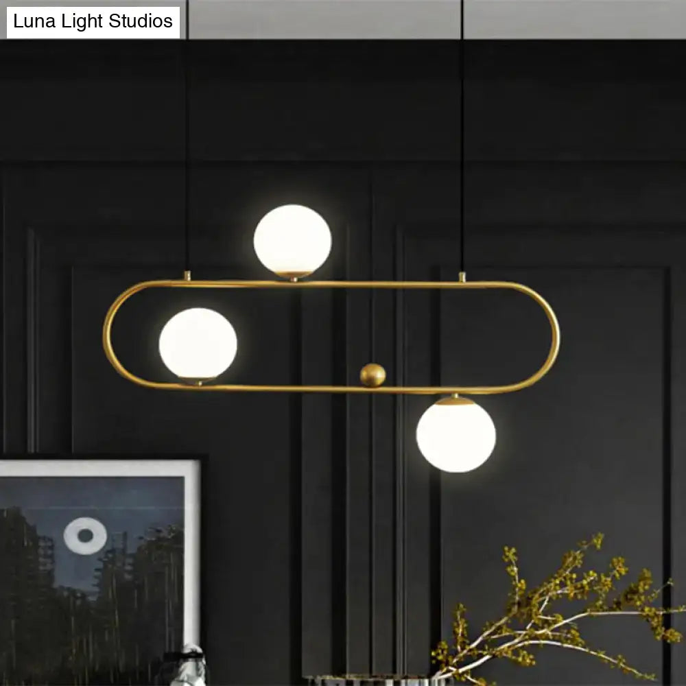 Decorbites modern opal glass oblong chandelier black gold metal with three glowing globes for dining room lighting