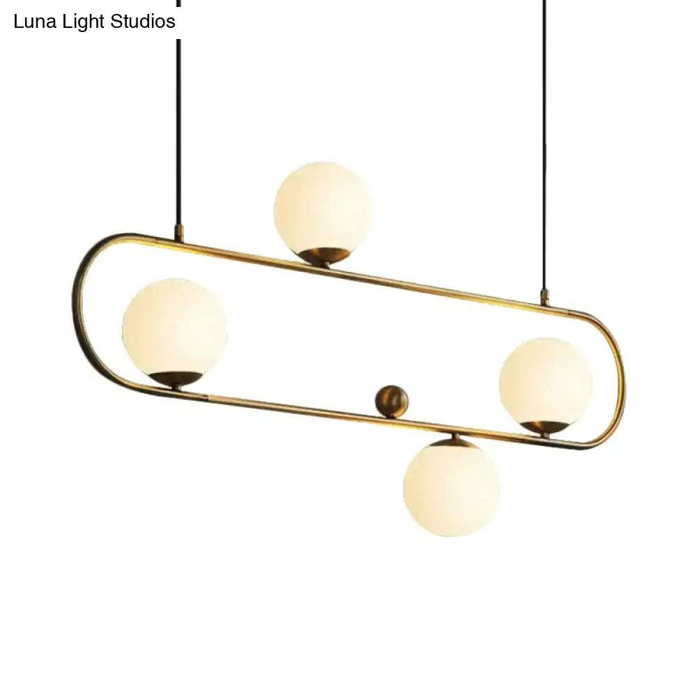 Decorbites modern oblong chandelier with black gold brass finish and frosted opal glass globes for dining room lighting