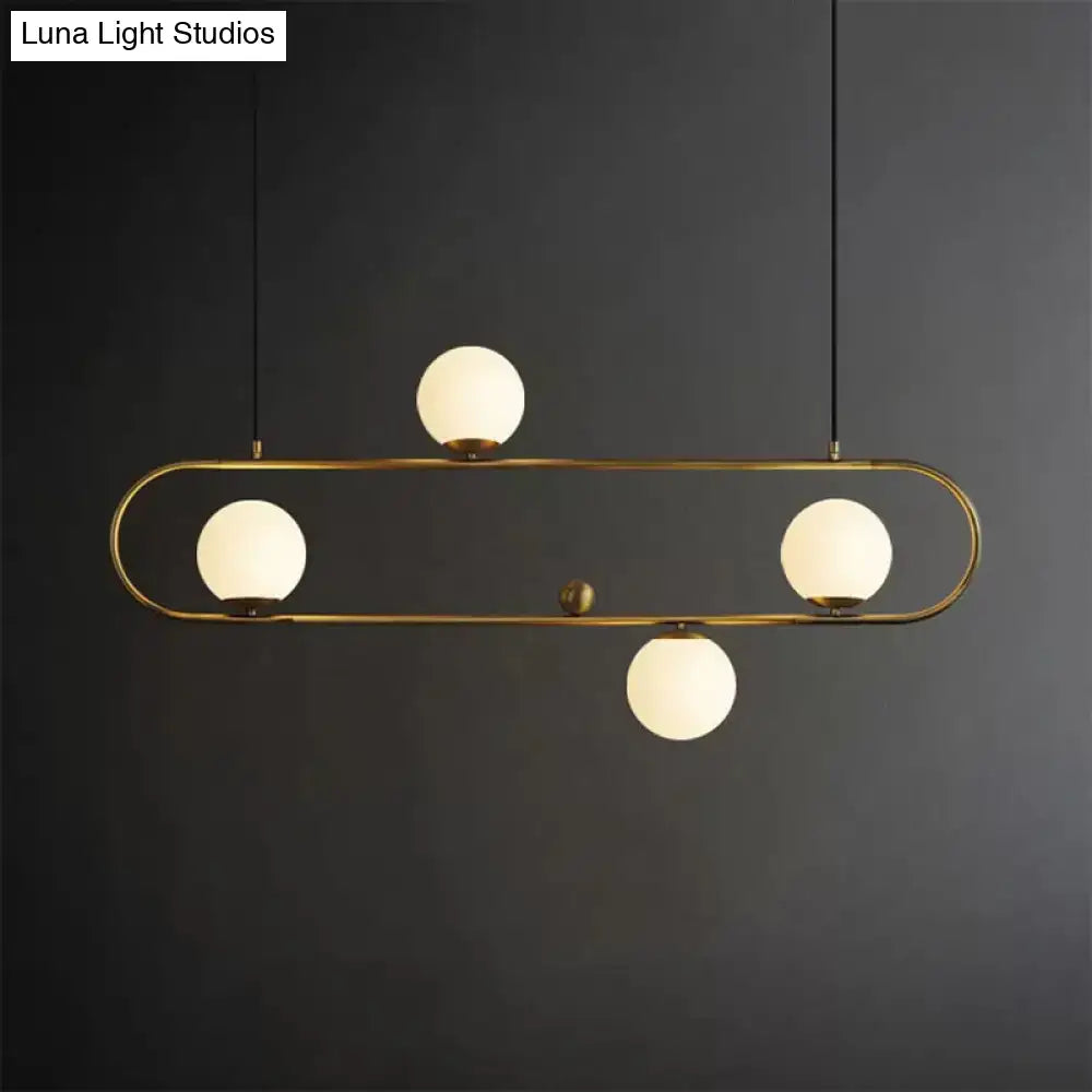 Modern brass pendant light with four frosted glass globes in black gold frame for dining room led incandescent fluorescent use