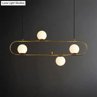 Modern brass pendant light with four frosted glass globes in black gold frame for dining room led incandescent fluorescent use