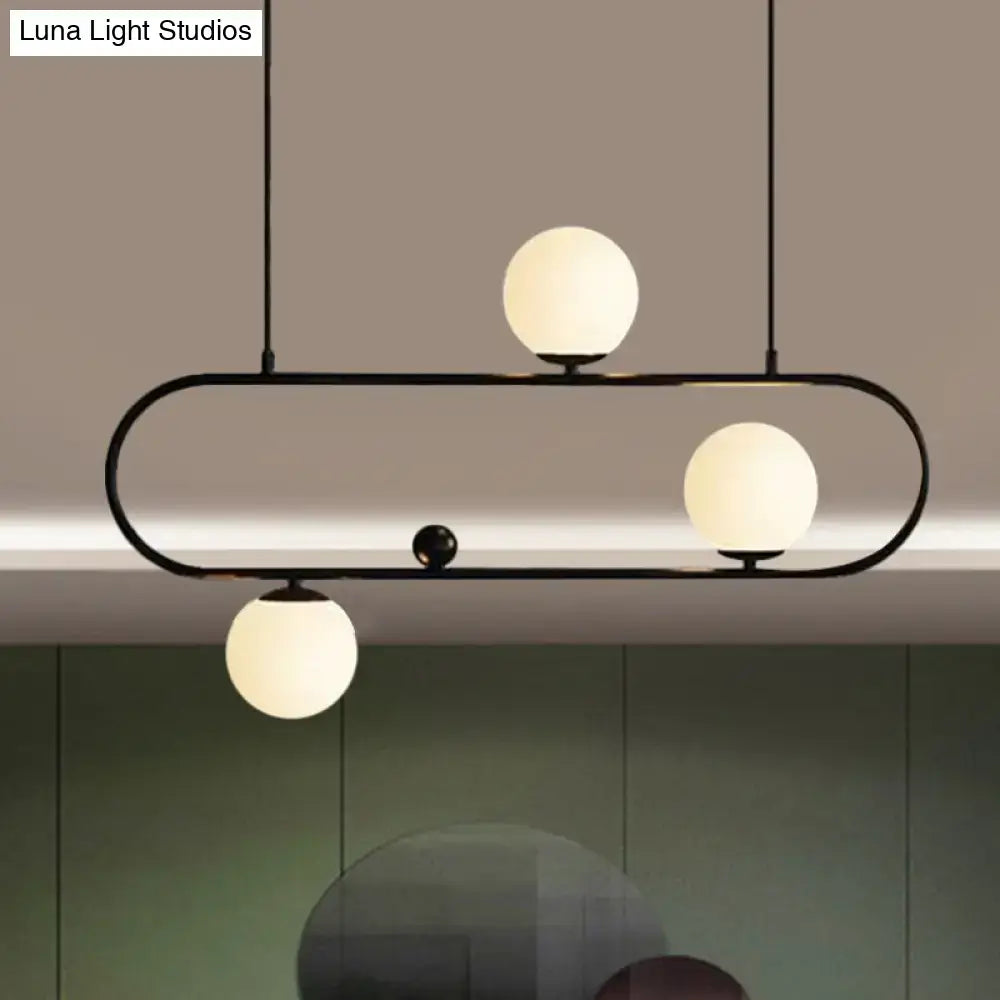 Modern black gold metal pendant light with three frosted opal glass globe led bulbs for dining room lighting