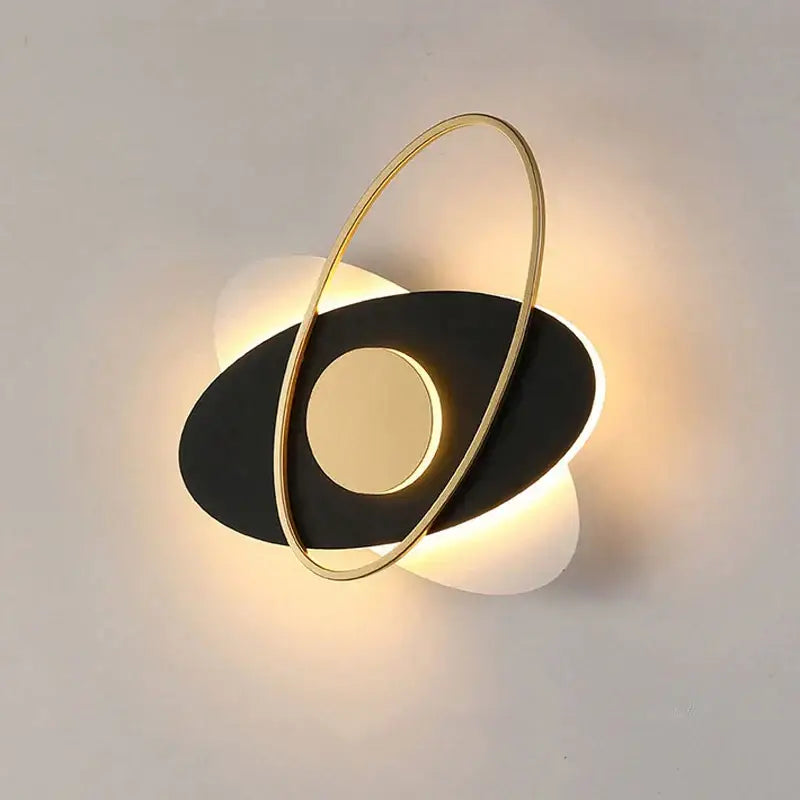 Modern black and gold orbital wall sconce light with sleek minimalist design for living room wall sconce light