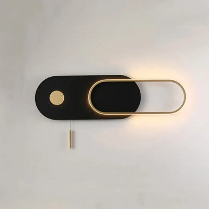 Modern black and gold oval led wall lamp with sleek minimalist design featuring an illuminated frame for bedroom sconce