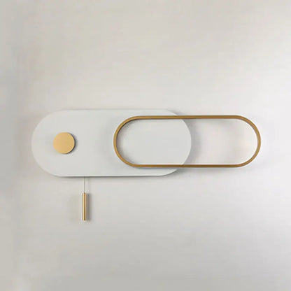 Modern black and gold led wall lamp with oval sliding design and sleek white matte finish accents for bedroom sconce