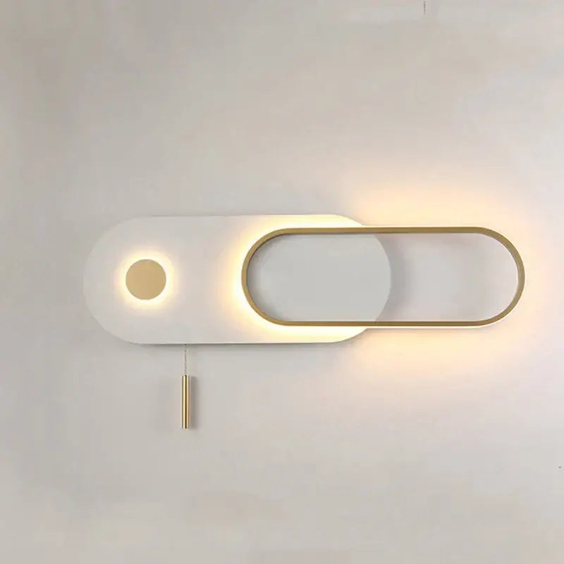 Modern black and gold oval led wall lamp with sleek white body and gold metallic accents for bedroom lighting
