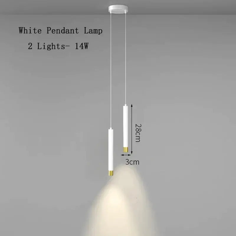 Minimalist white pendant lamp with gold accents featuring two cylindrical light fixtures for decorbites black pendant lamps