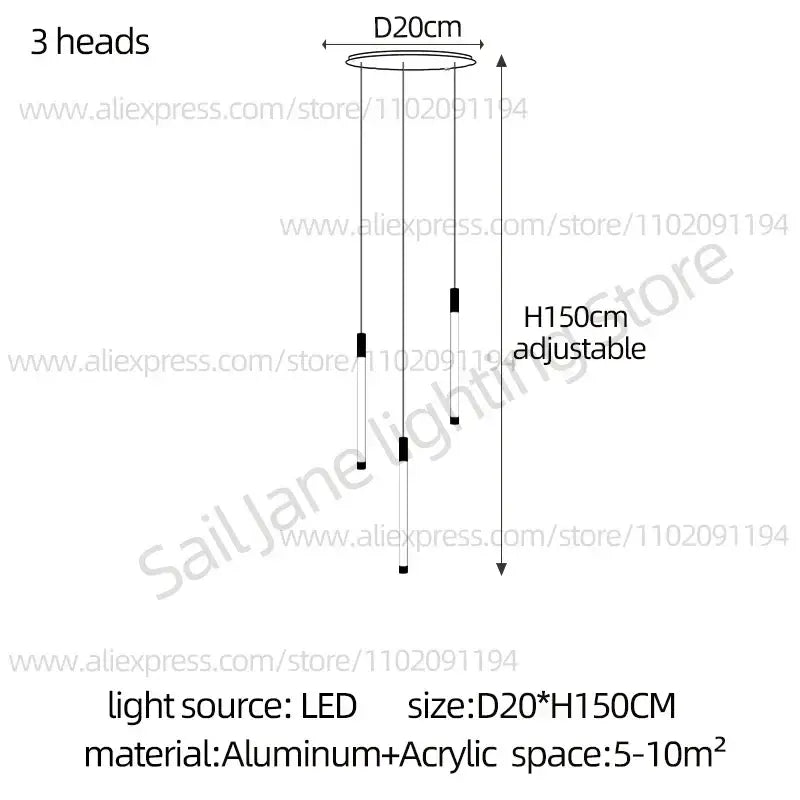 Modern black and gold pendant chandelier with adjustable polished steel led light heads for staircase lighting