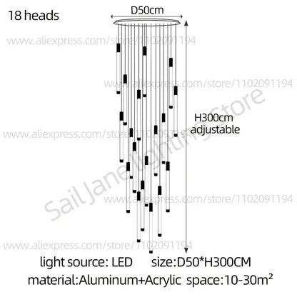 Modern black and gold pendant chandelier with 18 sleek vertical led light sources in a cascading minimalist design