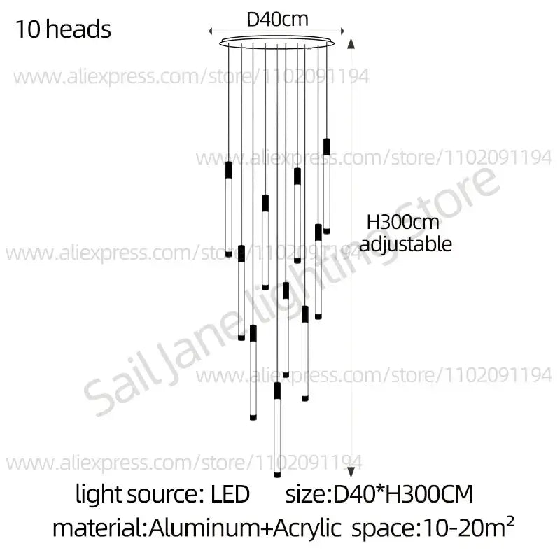 Modern black and white pendant chandelier with sleek aluminum frame and acrylic accents for staircase lighting