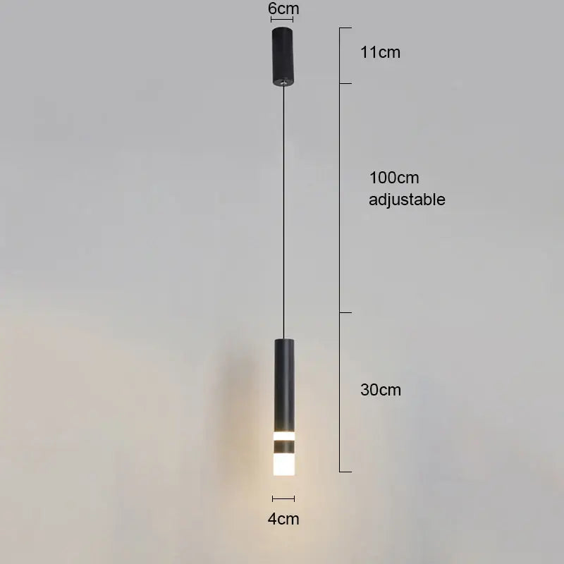 Modern black cylindrical pendant light with slim adjustable design for dual light sources in modern interiors