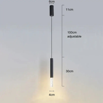 Modern black cylindrical pendant light with frosted glass diffuser and adjustable length for modern interiors light sources