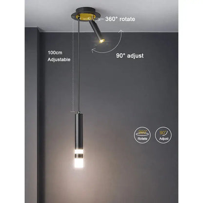 Modern black and gold pendant light with dual spotlights and 360-degree rotation for contemporary modern interiors light sources