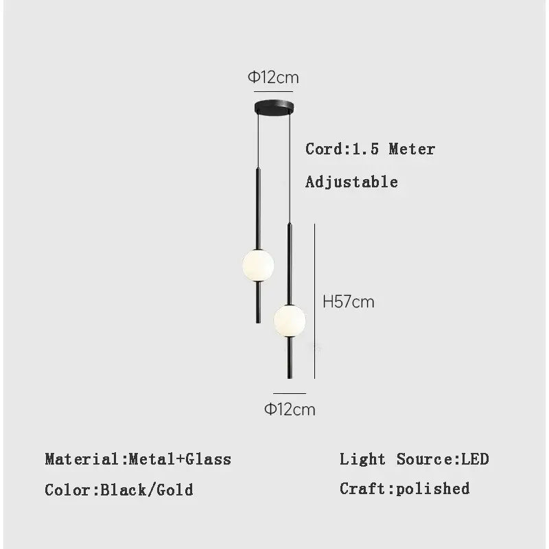 Modern black and gold pendant light with two spherical glass globes suspended by adjustable metal rods decorbites gold pendant