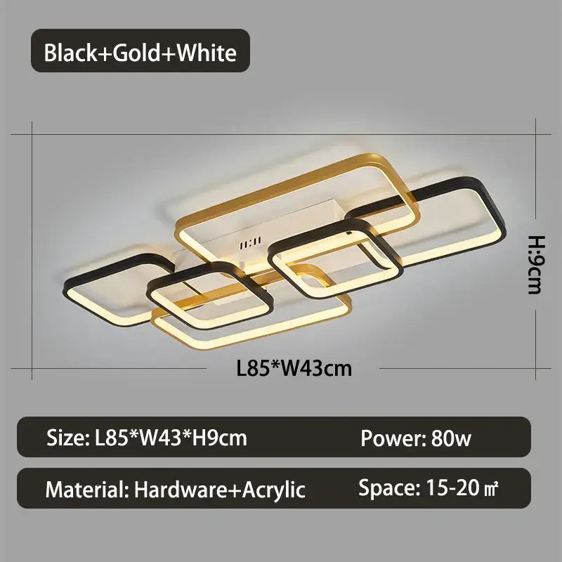 Modern black and gold decorbites dimmable led ceiling light with white accents for living room decor